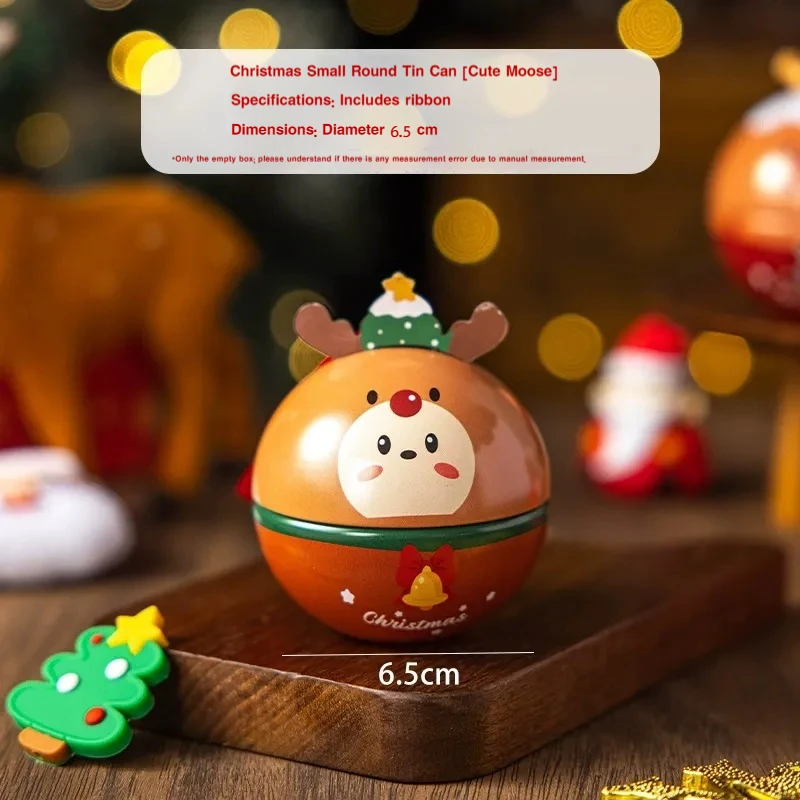 Christmas Round Tin Box Cartoon Santa Snowman Reindeer Penguin Candy Storage Jar Xmas Tree Hanging Decor Holiday Gift Container view 5