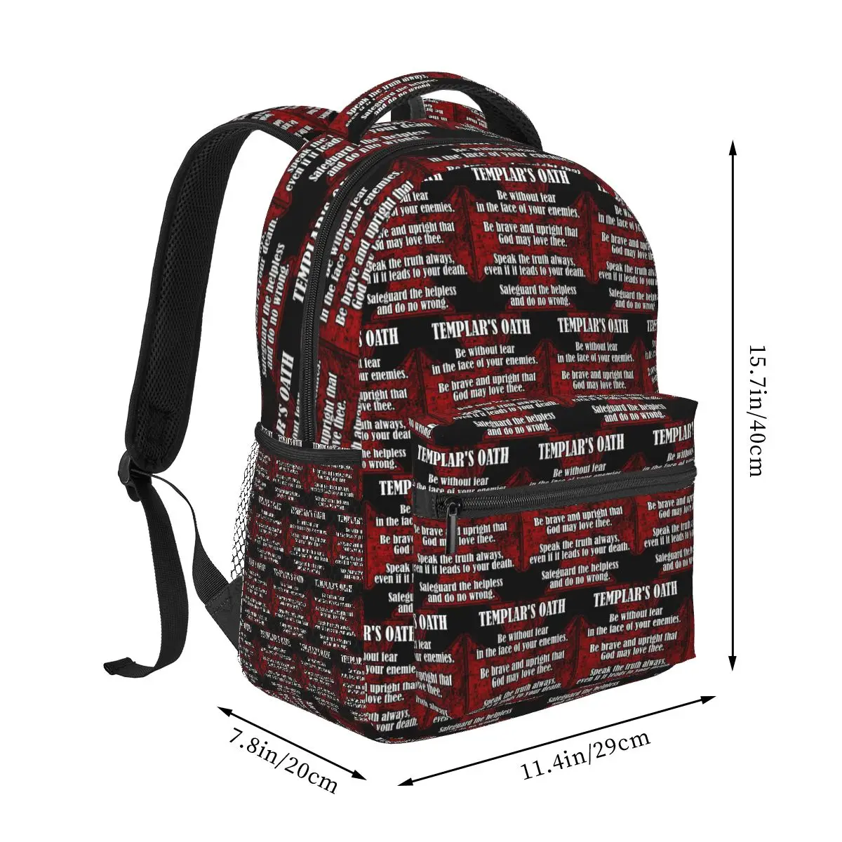 فرسان الهيكل الصليب درع رمز القرون الوسطى السيف شعار الطلب السري على ظهره Daypack BookBag حقيبة مدرسية حقائب الكتف