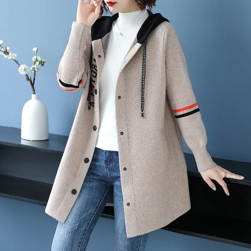 Jackets Ladies Mid-Length Hooded Coat 2023Spring Autumn New Windbreaker Jacket Loose Women\'s Outwear Fashion Overcoat Female Top