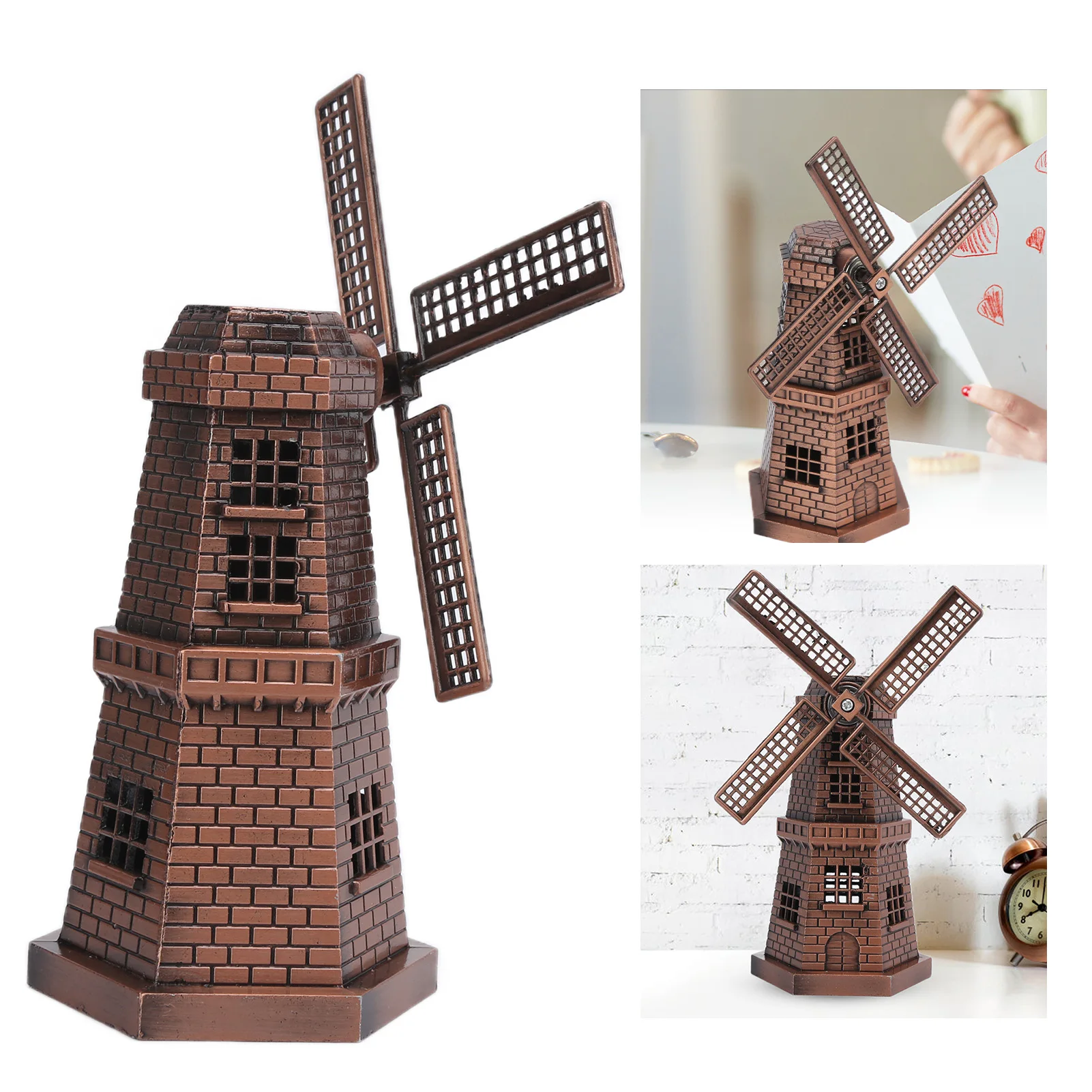 Windmill Decor Retro Style Red Bronze Mini Handicraft Ornaments For Bar Restaurant