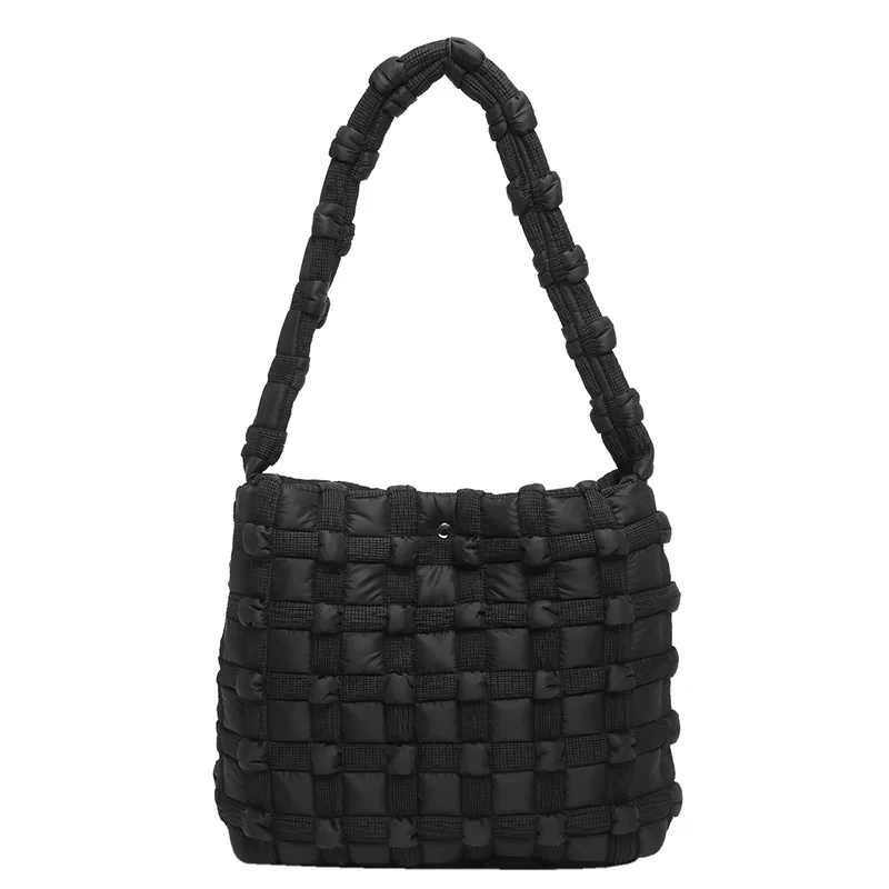 Bolsa de ombro de nylon acolchoada para mulheres, bolsa casual, bolsa mensageiro para senhora, embreagens da moda, nova, 2024