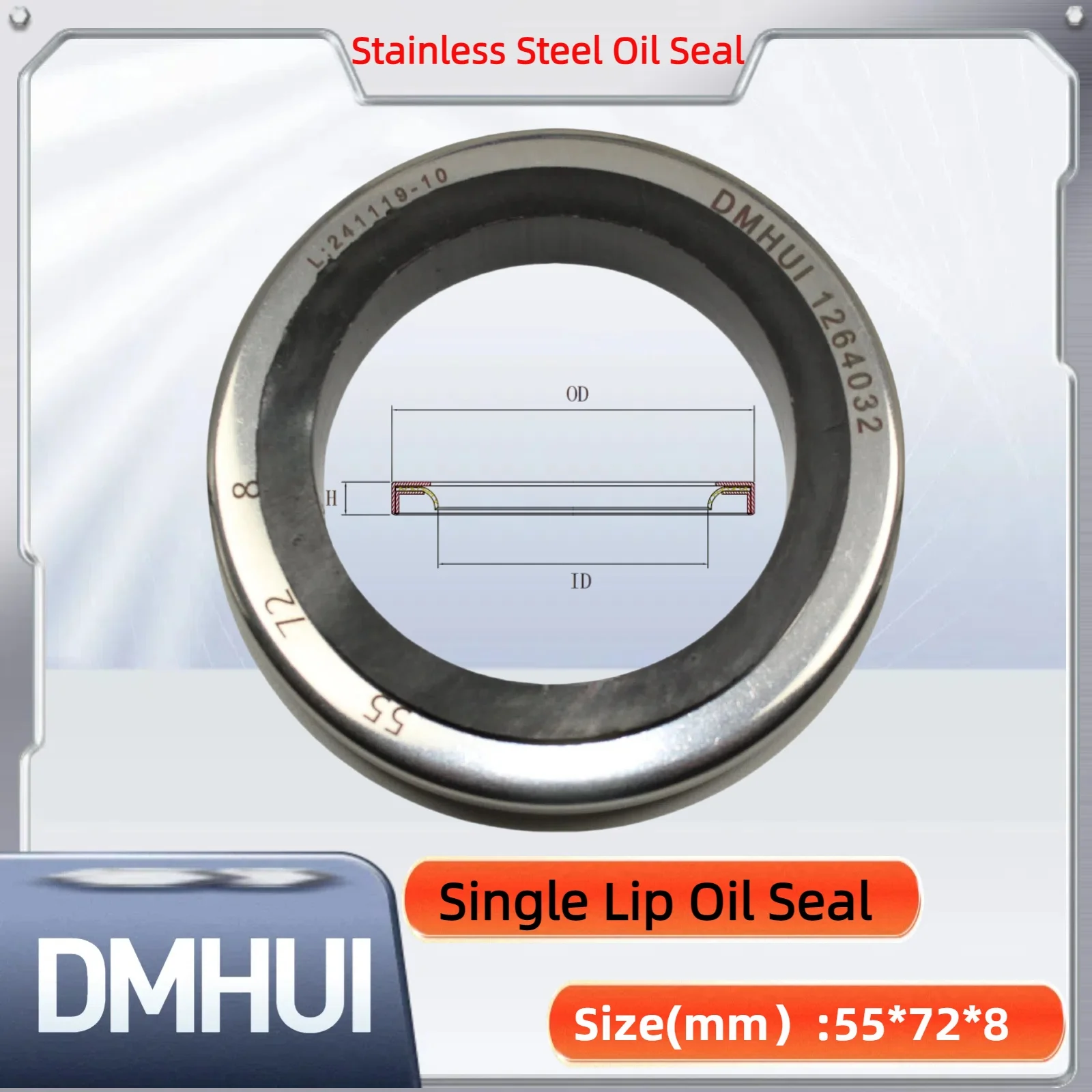 

Oil Seal 55x72x8 Single Lip Seal Stainless Steel Oil Seal PTFE SS 55×72×8