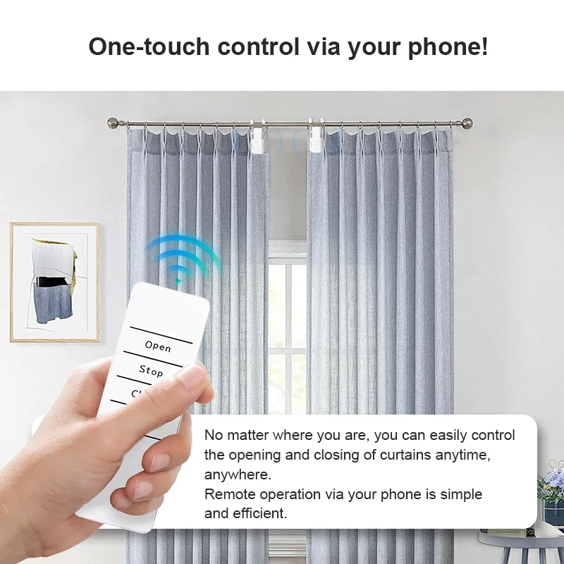 RF Remote Control Electric Curtain Motor Silent 3-in-1 I/U/Roman Rod Track Automatic DIY Motorized Curtain Driver Home Accessory