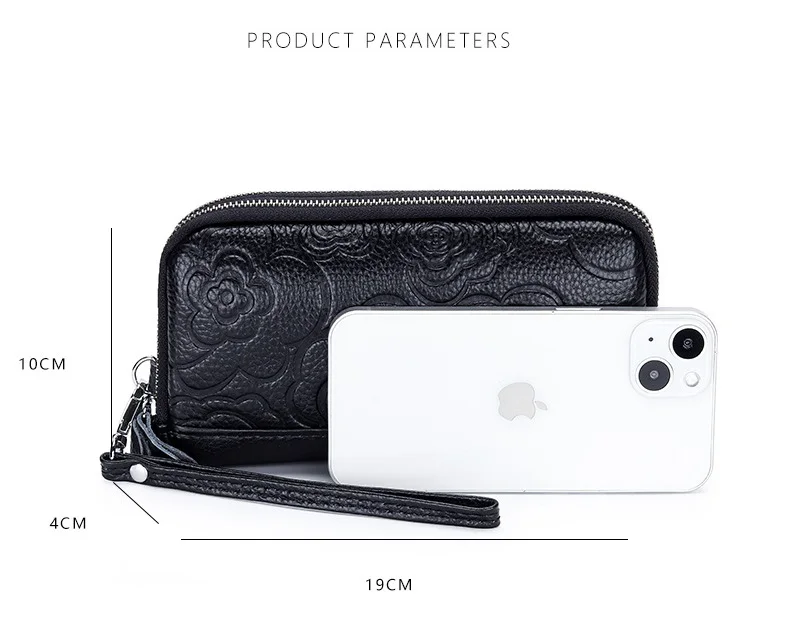 Long Women Wallet Genuine Leather Clutch Lady Purse Zipper Phone Pocket Card Holder Flowers Female Coin Purse ladies Wrist bag
