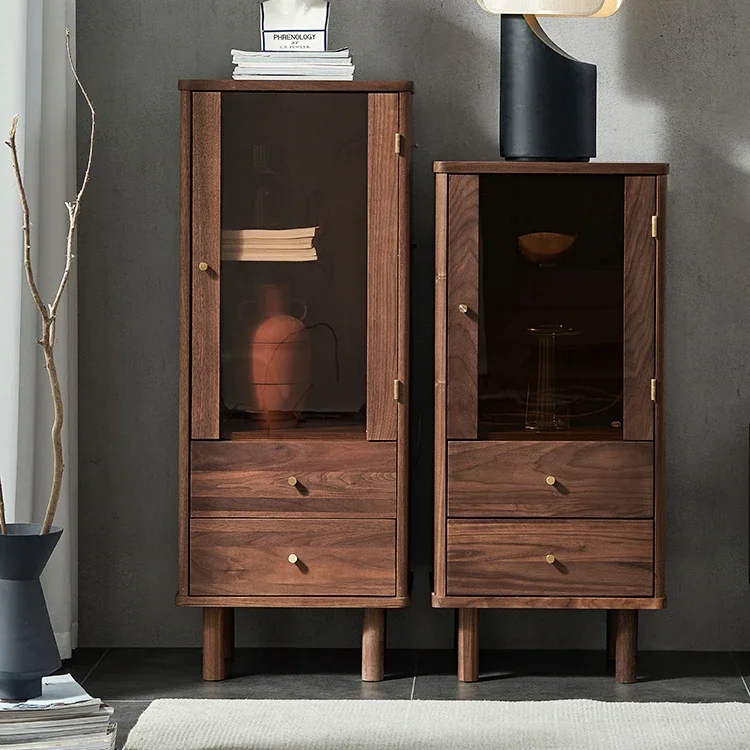 

Nordic Style Solid Black Walnut Wood Living Room Furniture Corner Cabinet Use For TV Stands Wooden Side Cabinet