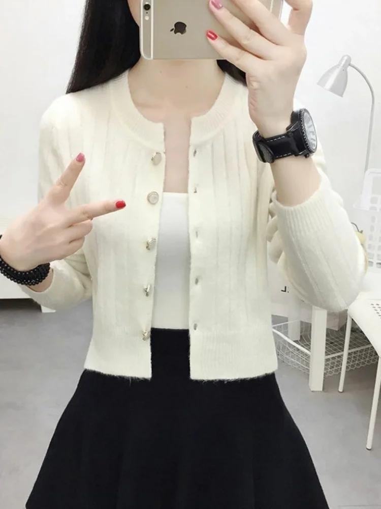 

Women's Knitted ort High Waist Thin Sweater Jaet Faionable Spring Autumn Top Warm Control Brand Pure Color Sweet Sle