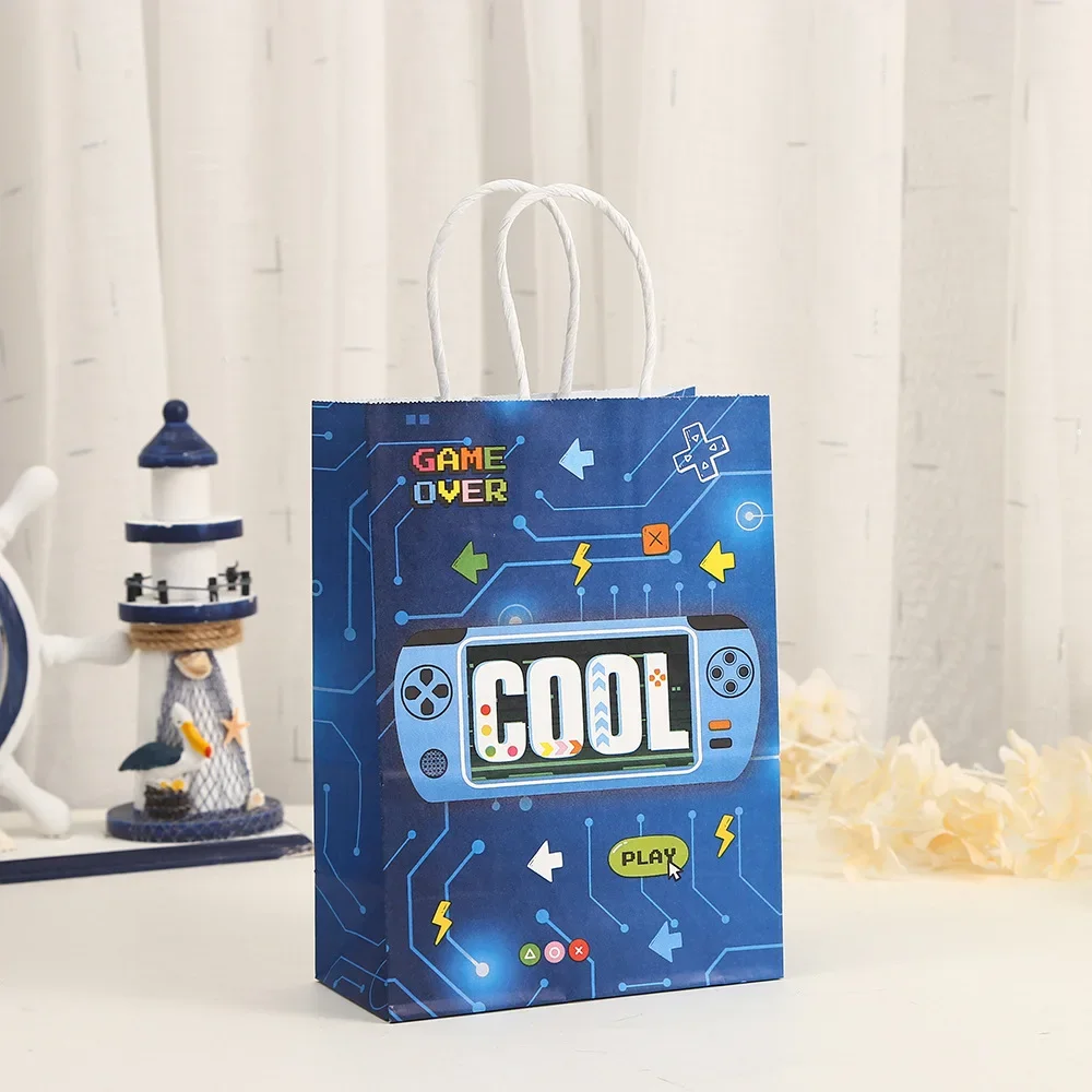 6Pcs Video Game on Theme Paper Gift Packing Bag Game Over Candy Cookie Bag for Kids Boy Birthday Game Night Party Decoration