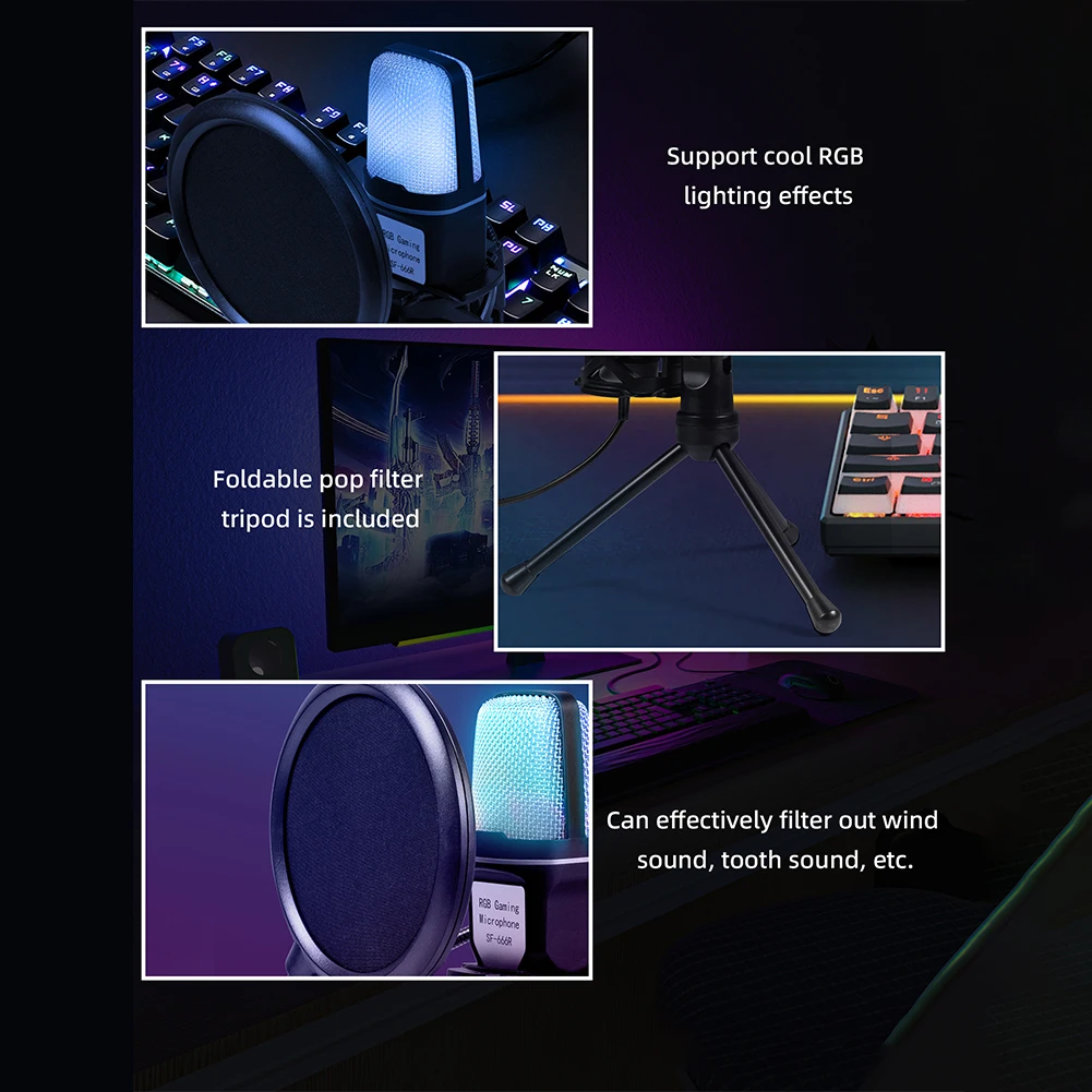 Rgb Usb Opname Microfoon Condensor Bedrade Computer Gaming Microfone Professionele Microfoon Met Statief Staan Voor Laptop Desktop Pc