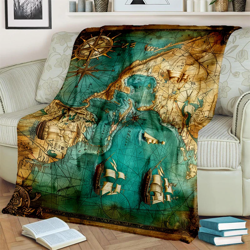 New Retro Marine Nautical Chart Compass Blanket,Soft Throw Blanket for Home Bedroom Bed Sofa Travel Office Cover Kids