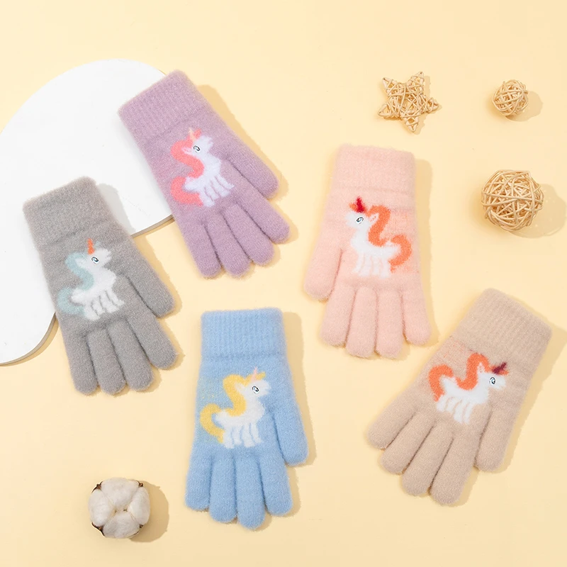 2025 Cartoon Unicorn Cute Baby Warm Winter Children's Gloves Full Finger Boys Girls Mittens Gloves 5-10Years Old