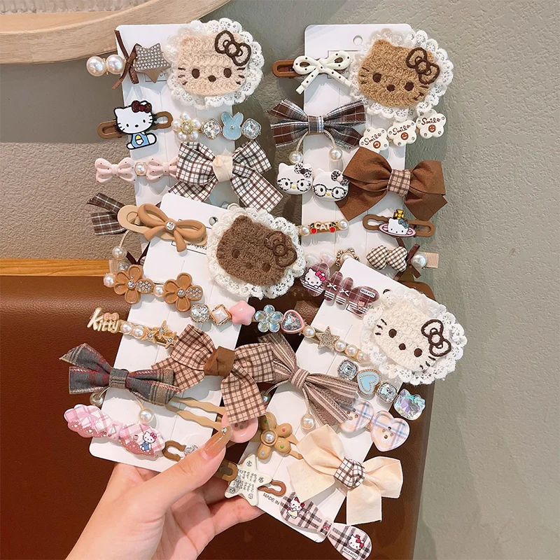 

10PCS kawaii HelloKitty Headwear Cute Children Hair Clip Accessories For Girls Kids Forehead Hair Clips Set gift