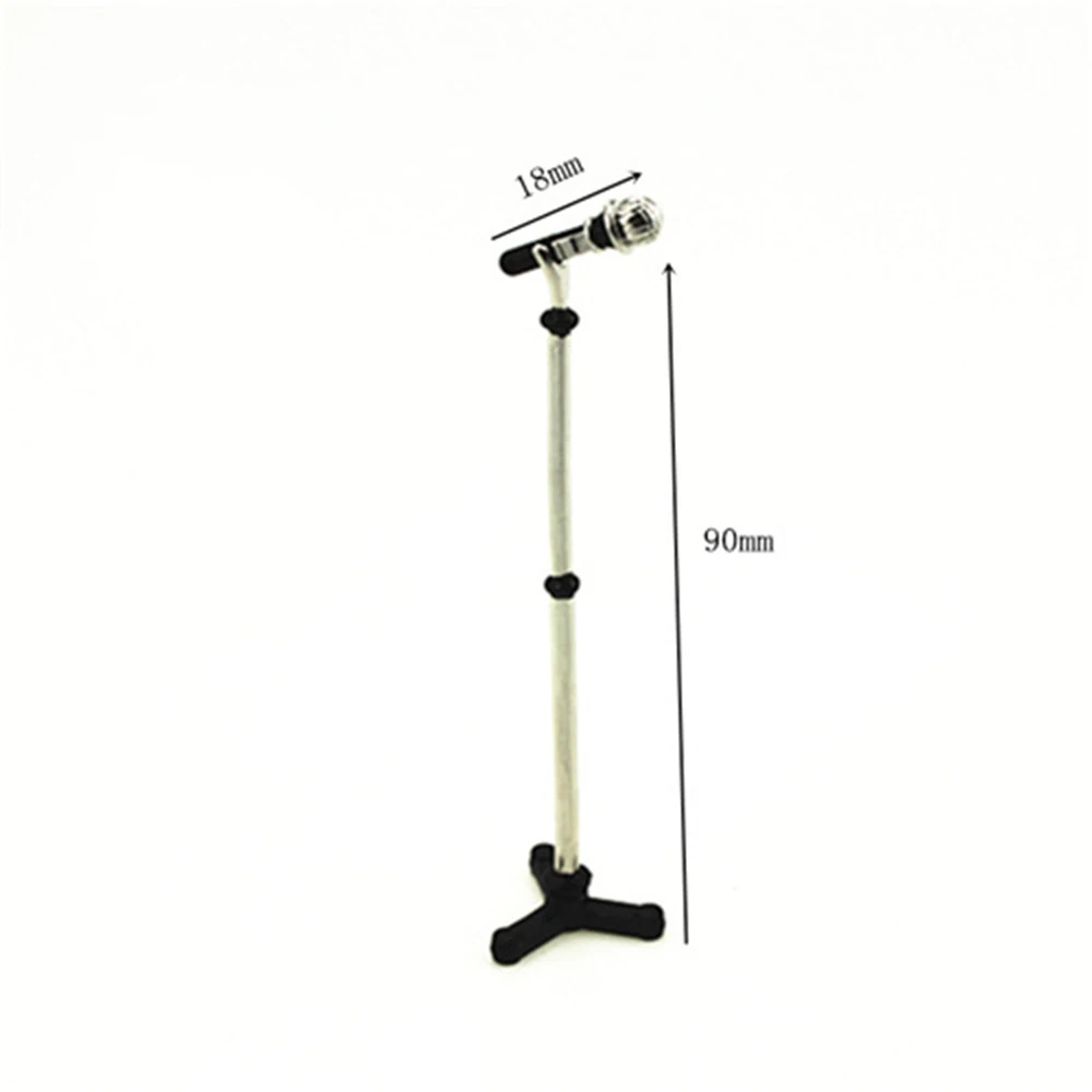 Micrófono de Metal en miniatura para casa de muñecas, modelo de juguete con soporte, accesorios de decoración ob11, 1 Uds., 1/12
