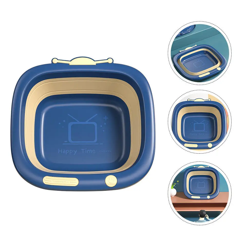 

1Pcs Folding Baby Washbasin Cartoon Wash Basin Blue Compact Portable Nursery Basin for Newborn Bathroom Supplies
