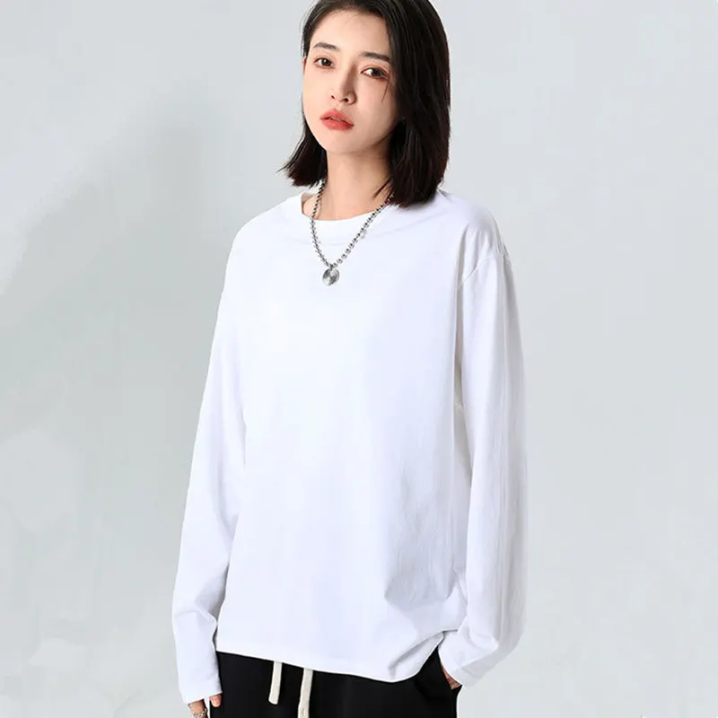 100% Cotton Long sleeve T-Shirt Women 2023 Autumn Oversize Tee Shirt Casual Basic Loose Tshirt Chic O Neck Female Tops