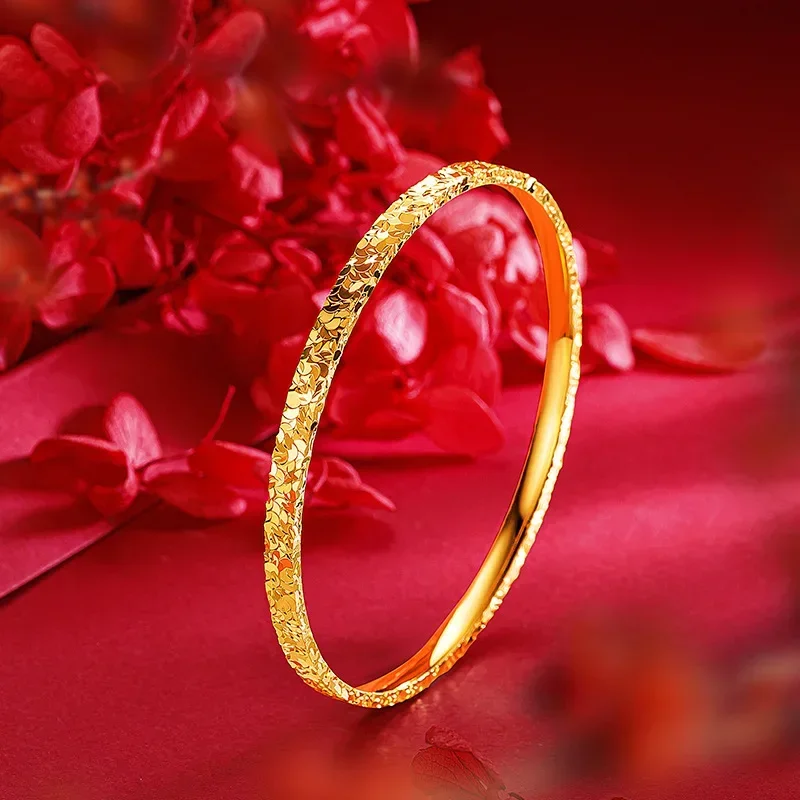 

9999 Real Gold 24K Three-sided Crushed Ice Pattern Bracelet High-end Color-preserving Explosive Design Crushed Ice Bracelet