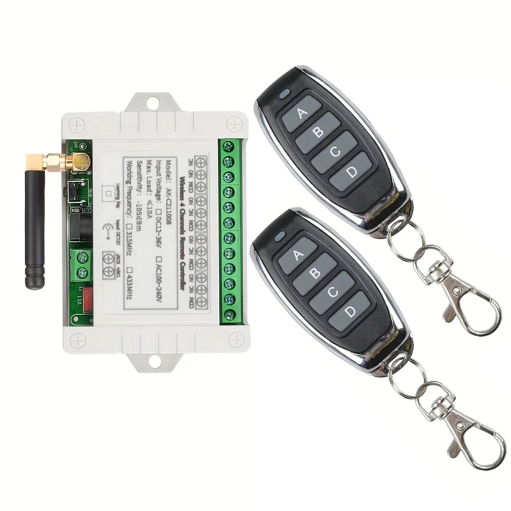 RF 433MHz Wireless Universal Remote Control Swicth 4 CH DC 12-36V Receiver Relay for Light Smart Home Gate Garage Remote Control