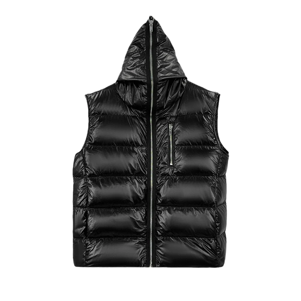 OWENS Vest Winter Zipper Rick Down Overcoat 90 White Duck Down RO Sleeveless Coat Fashion Bright Hooded Coat High Street Jacket