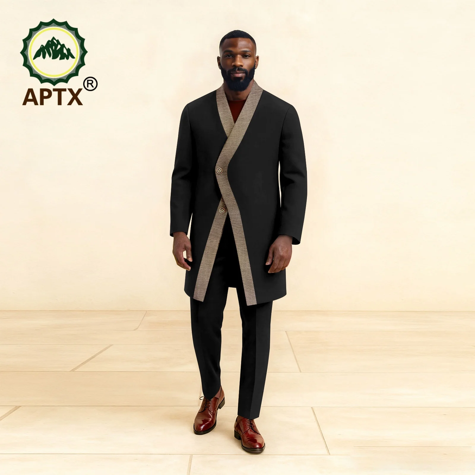African Men's Bazin Riche 2-Piece Suit Stand Collar Single Coat Breasted Blazer Jacket with Pants Party Wedding Clothes 2516110