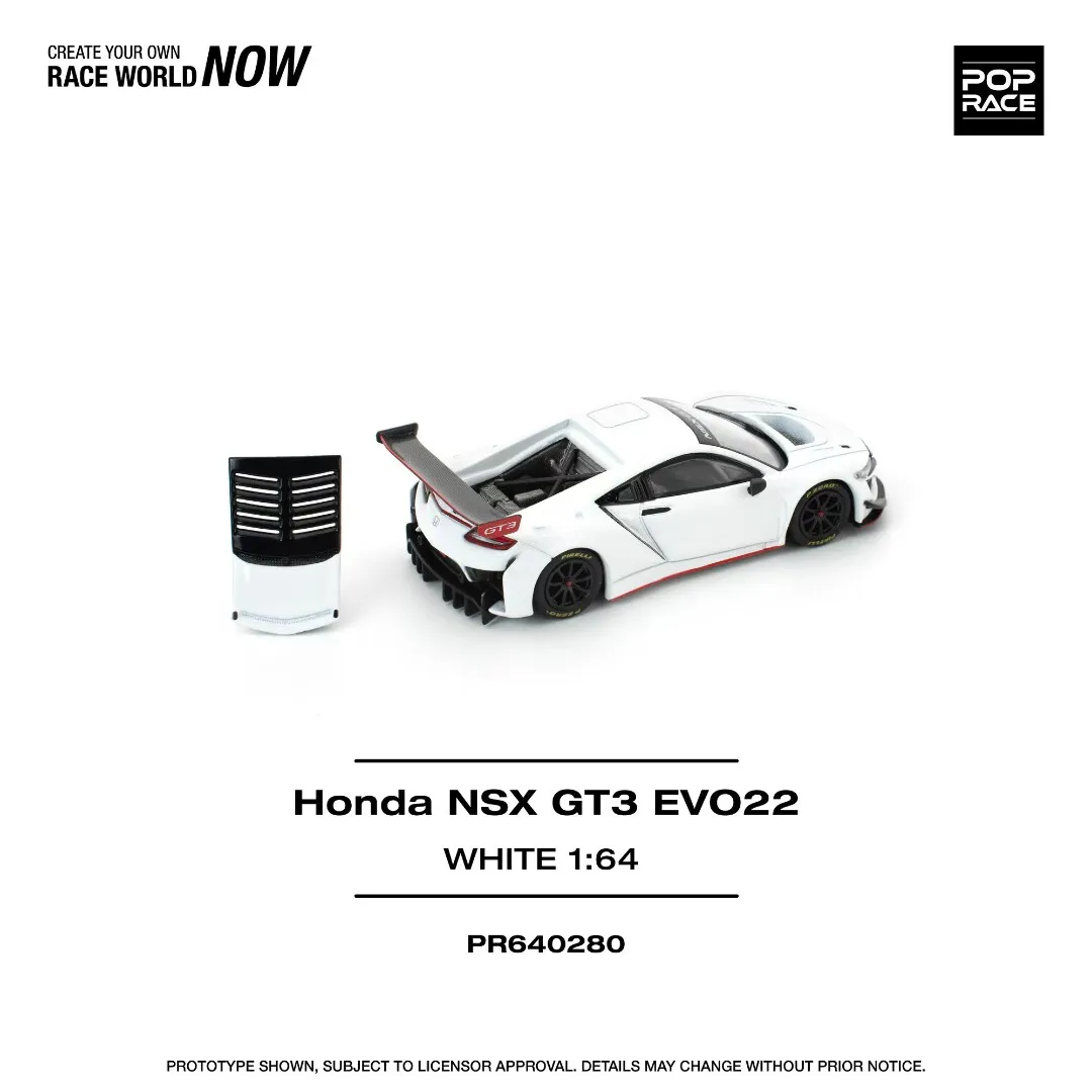 Diecast POPRACE 1:64 Scale Honda NSX GT3 Evo 22 White Alloy Car Model