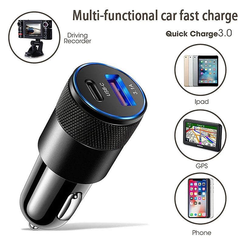 Cargador USB tipo C para coche, adaptador de teléfono de carga rápida para Huawei PD, enchufe para encendedor de cigarrillos, 66W