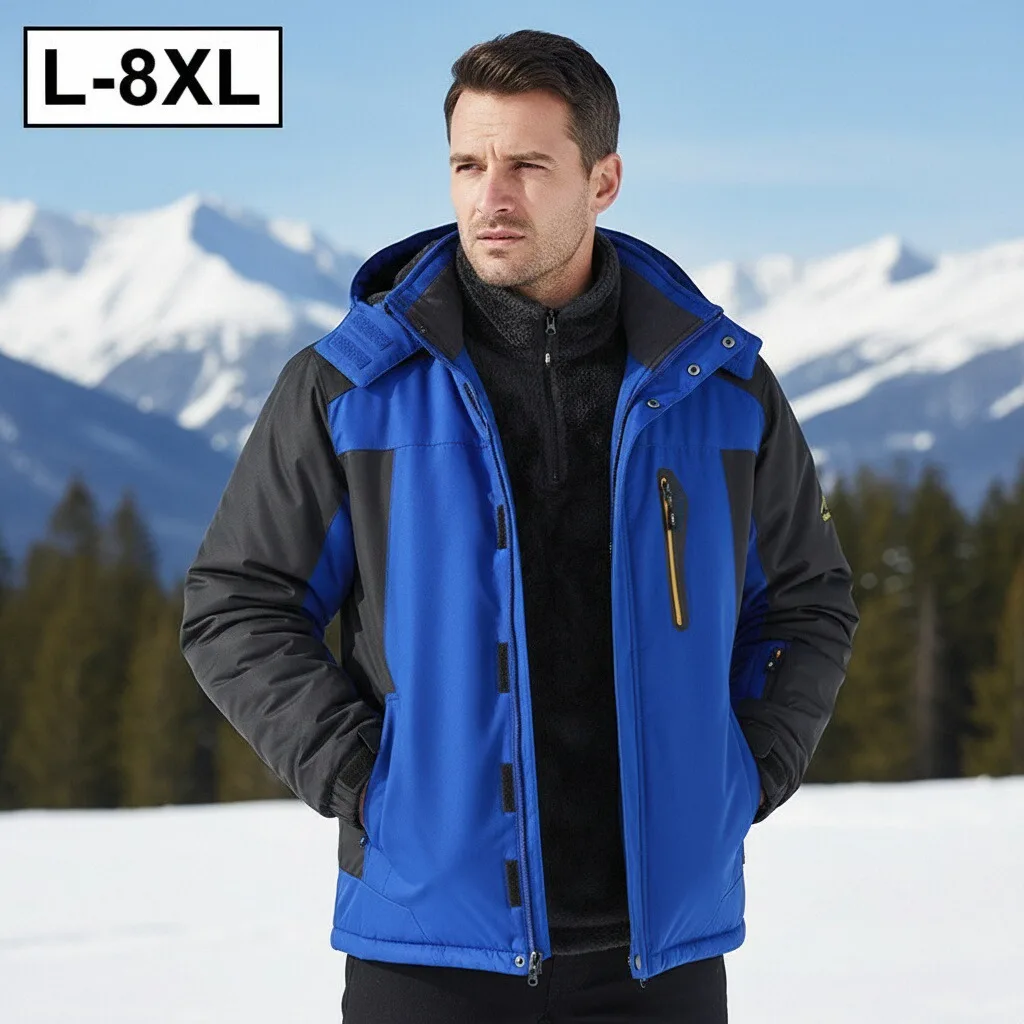 

Mens Padded Jacket Thickened Hiking Travel Constant Temperature Warm Zipper Coat Detachable Hood Camping Waterproof Winter Coat
