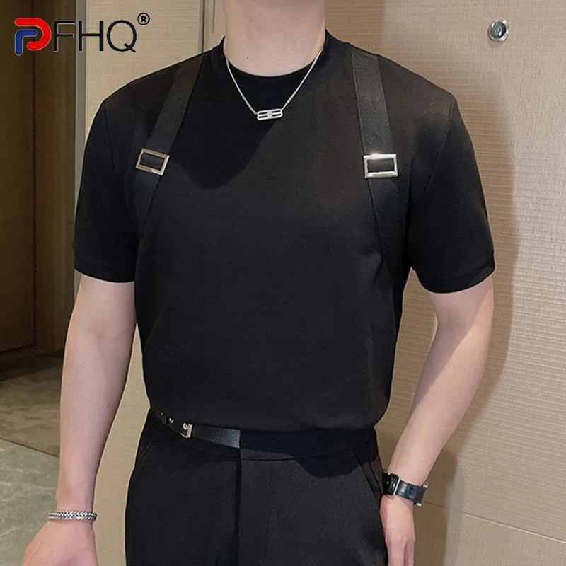 

PFHQ Summer Trendy High Versatile Contrast Color Short Sleeved Men's T-shirt Slim Fit Half Sleeved Male Tops Fashion 21Z5320