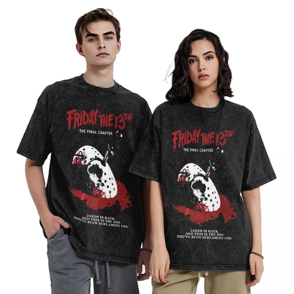 Friday 13th Jason Voorhees Washed T Shirts Streetwear Hip Hop Vintage T-Shirt Horror Halloween Tee Men Women Street Graphic