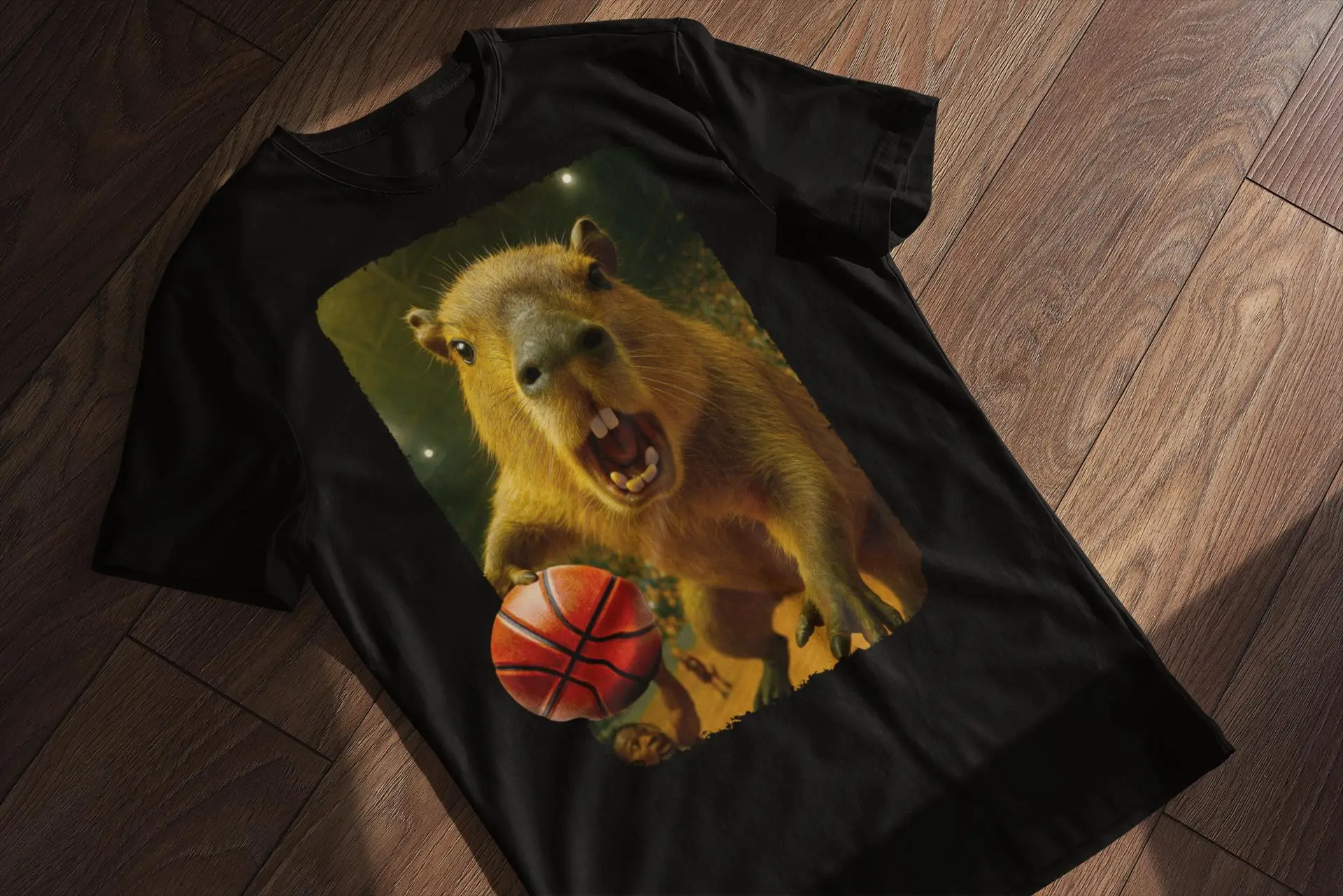 カピバラ バスケットボール プリント Tシャツ 女性と男性 スポーツ ユーモア トップス 春/夏 ルーズ 半袖 ユニセックス Tシャツ