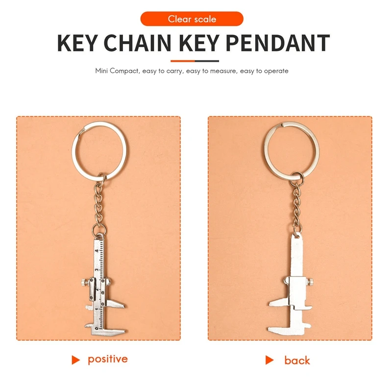 Useful Mini Vernier Caliper Tool Pendant Slider Slides Keyring Key Chain 10CM