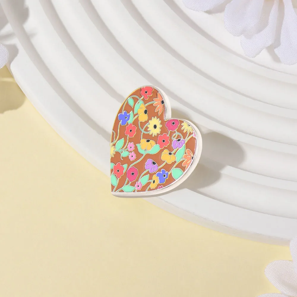 Böhmische Blumen-Herz-Emaille-Anstecknadel Bunte Blumen-Brosche Süße Romantische Anstecknadel für Frauen Mädchen Valentinstagsgeschenk – Detail 7