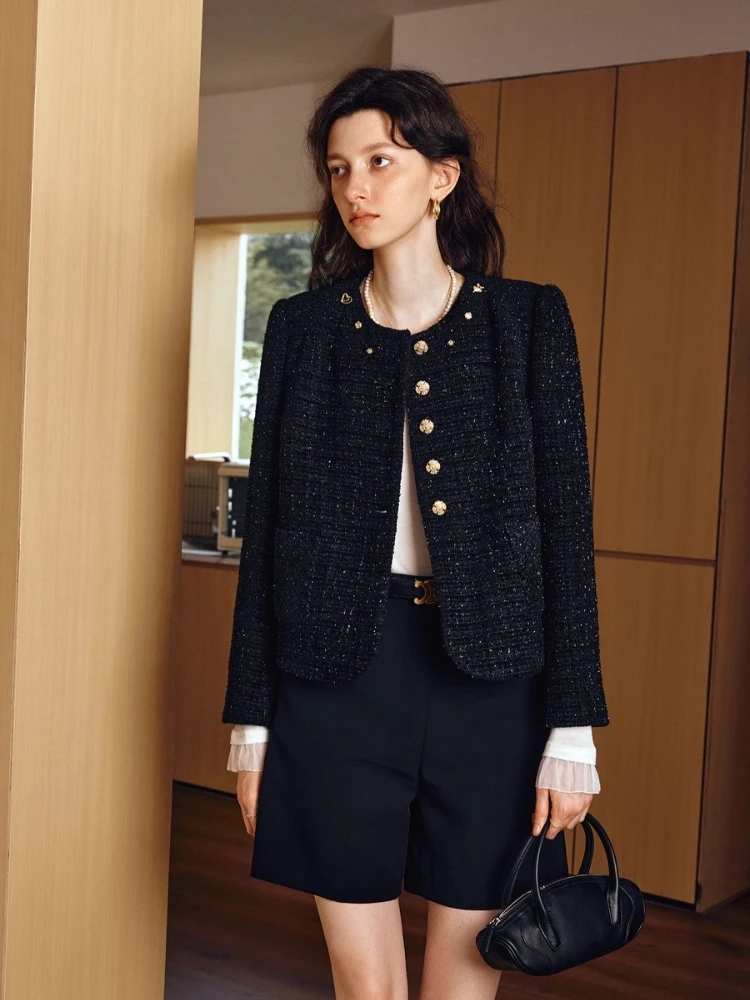 سترات نسائية أنيقة من OLrain سترات فرنسية بأكمام طويلة ورقبة دائرية ملابس نسائية قصيرة لخريف 2025 GO57QW001521