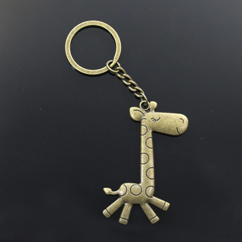 New Fashion Men 30mm Car Keychain DIY Metal Holder Chain Vintage Running Giraffe Deer 66x36mm Silver Color Pendant Gift