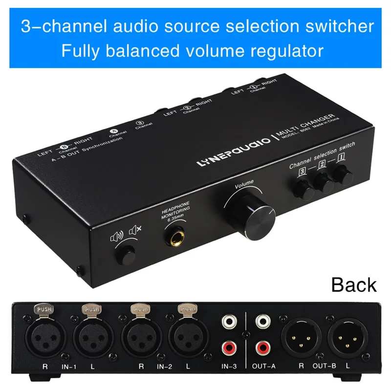 LYNEPAUAIO Front Active Speaker Volume Controller 3 In 3 Out Fully Balanced Audio Signal Selector Switcher XLR Switcher Passive-