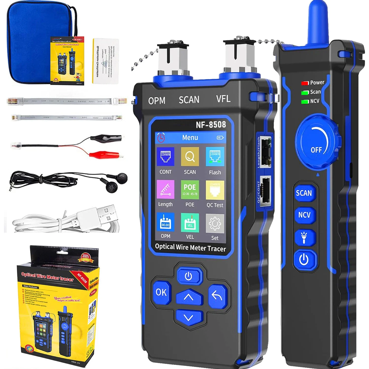 Noyafa NF-8508 Network Cable Tester Optical Power Meter Wire PoE Lan Test LCD Digital Line Finder Wire Tracer Network Tools