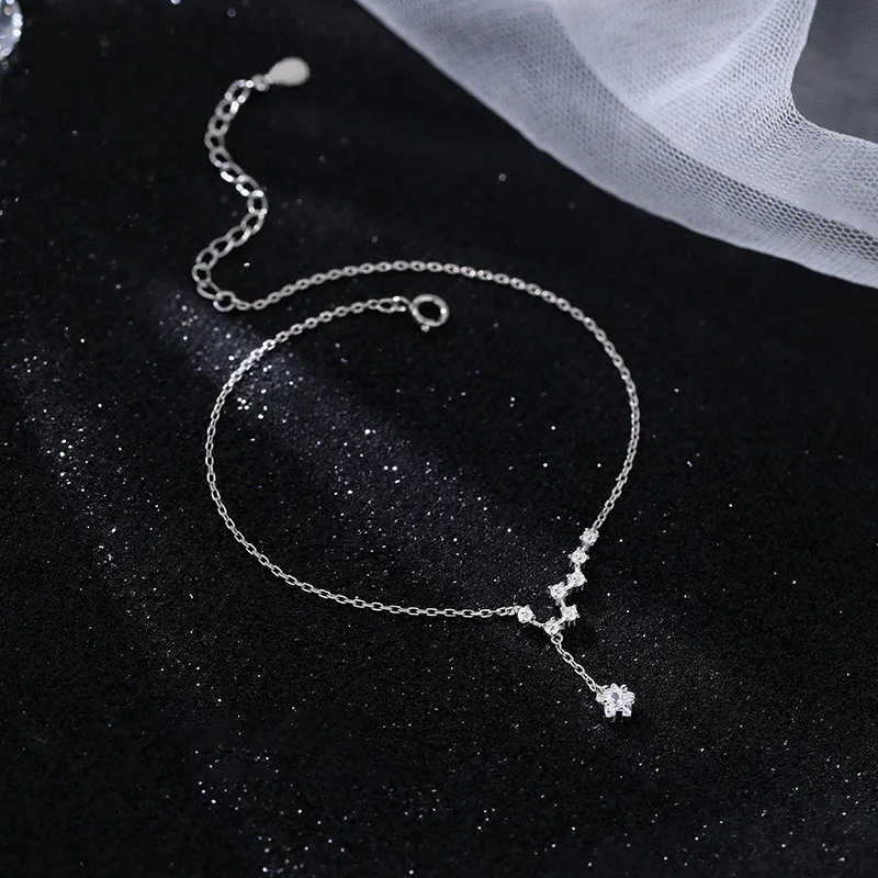 Wedding Fashion New 925 Sterling Silver Shine Cubic Zirconia Tassels Stars Chain Anklets For Women Girl LB002