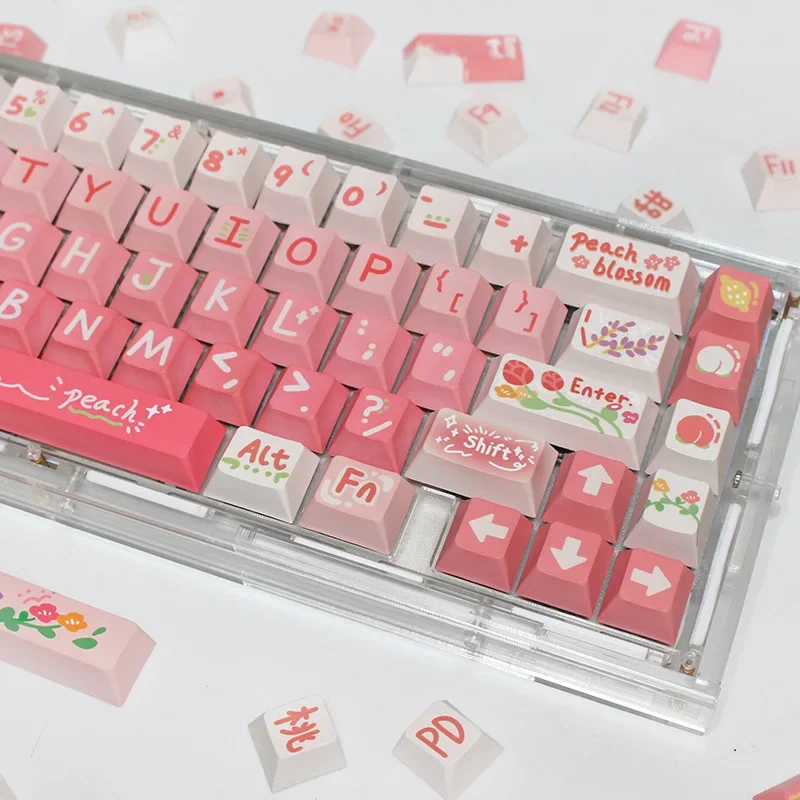 Pink Peach Keycaps 134Keys Cherry XDA Profile PBT Thermal Sublimation Mechanical Keyboard Keycap Keyboard Accessories Key Cap