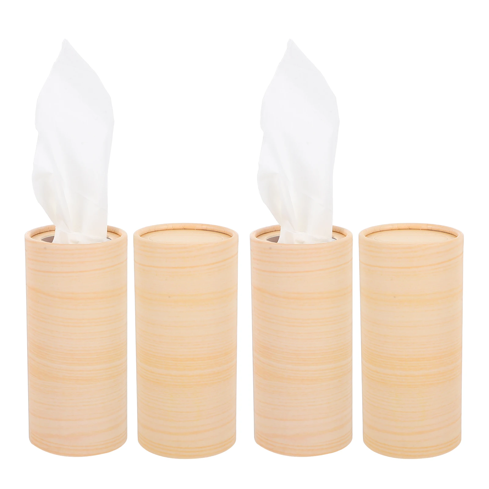

4Pcs Car Cylinder Holder Wood Grain Round Paper Car Tissue Cylinder Tube Napkins Soft Refillable Travel Office Decorations
