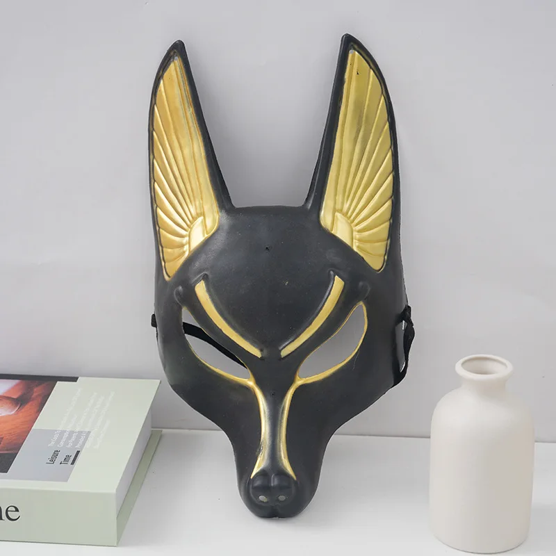 Antico egiziano Anubis Cosplay maschera per il viso testa di lupo casco Costume Party Show Prop Halloween Fancy Dress Ball Toy