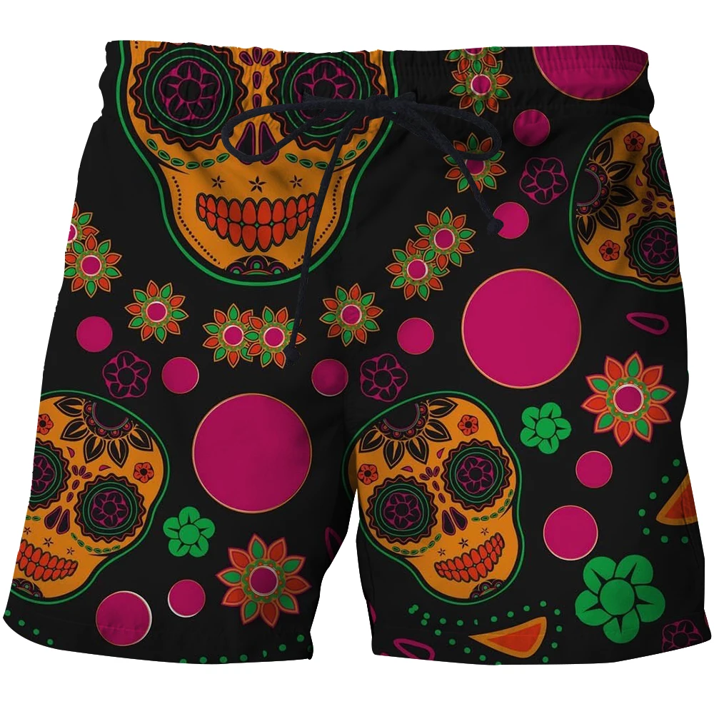 Summer funny shorts Bermuda shorts and board pants Men\'s sports shorts Summer mens skull beach shorts 3D printed graphic shorts