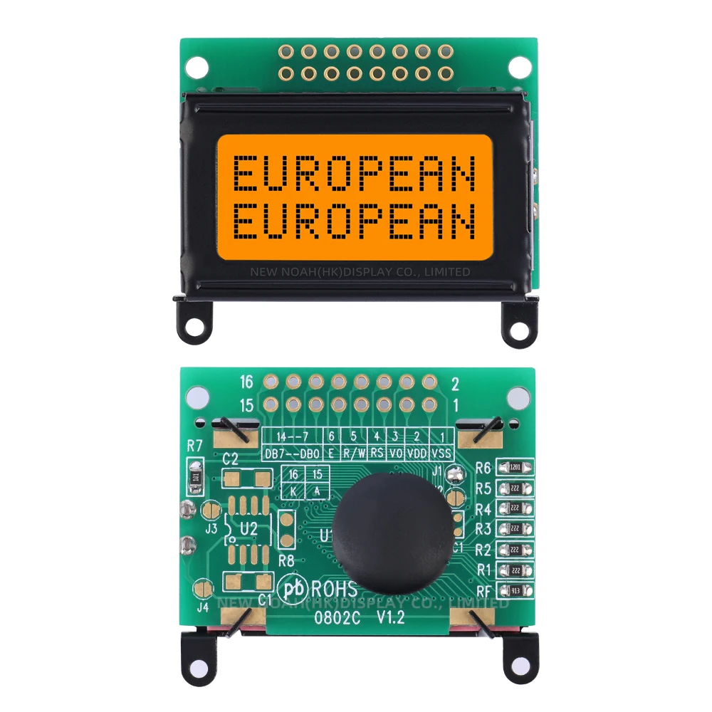 European Orange Light Black Letters 0802C LCD Module 2*8 ST7066U 40X29.2X12Mm LCD Parallel Display 51 Microcontroller Stm32