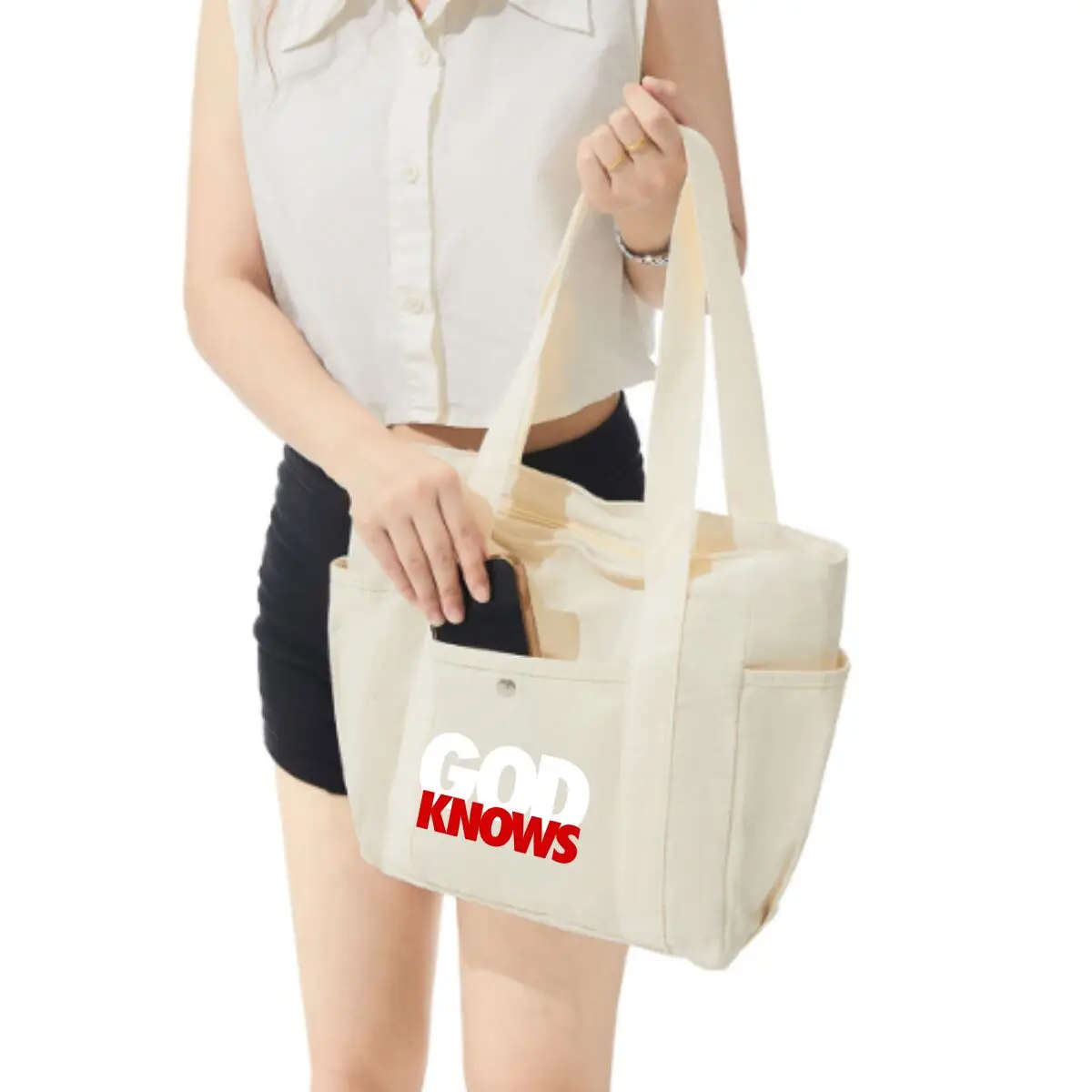 God Knows Text Unisex Multi-Pocket Shoulder Bag Minimalist Versatile Crossbody Bag