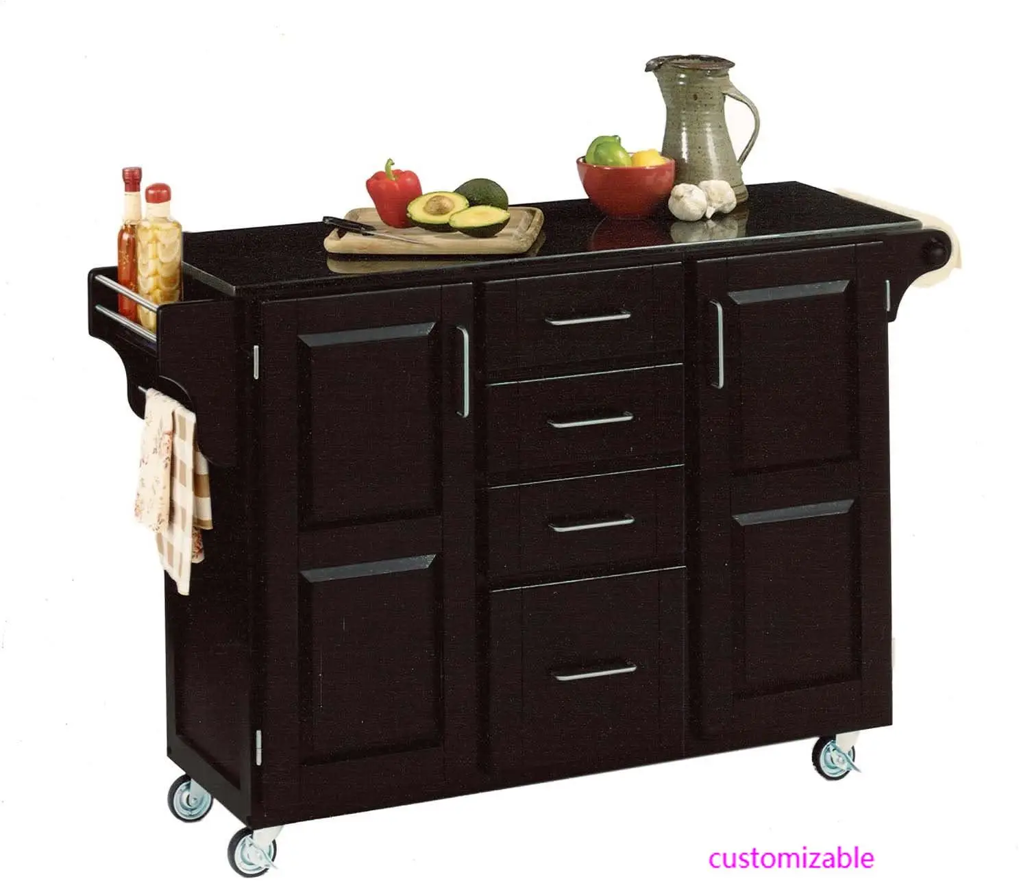 Create-a-Cart Black 2 Door Kitchen Cart with Black Granite Top by Home Styles
