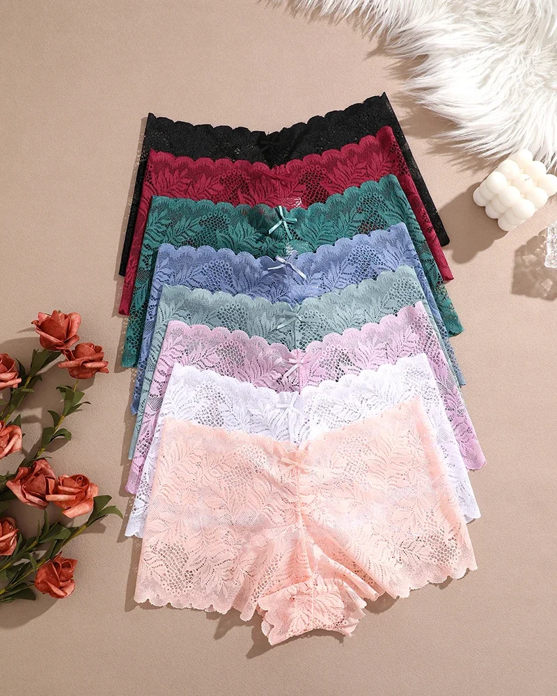 

8Pcs/Set Women's Sexy Lace Panties for Women With Floral Edges Seduction Seamless Briefs Exquisite Underwear Comfort Underpants