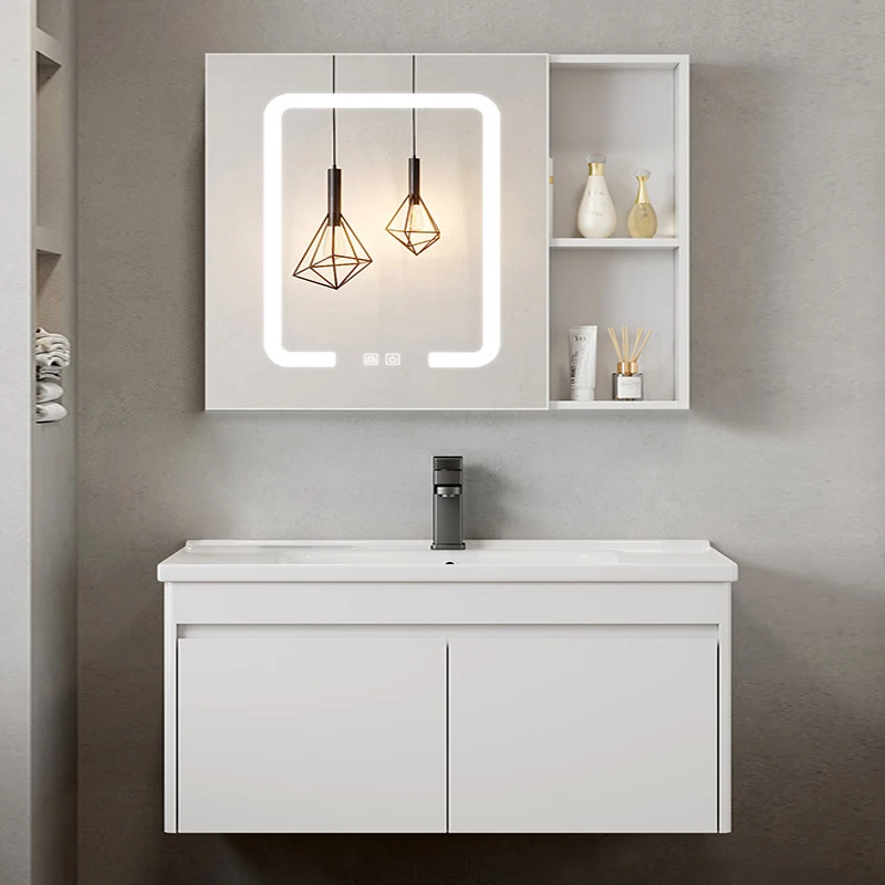 A-*Modern Wall Mount Stainless Steel Bathroom Vanity, Anti-corrosion Soft Close Cabinet with Ceramic Integrated Basin.