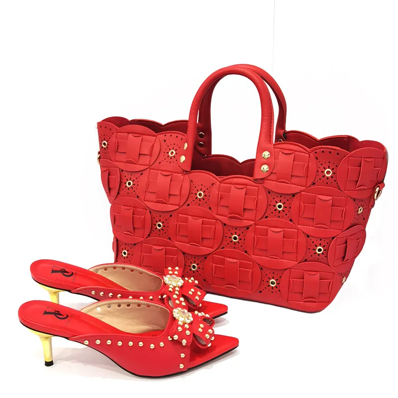 Italian Design Leopard Spots Pattern Shoes Women and Bag Matching Set Patent Leather For Party Fashion Comfortable Middle