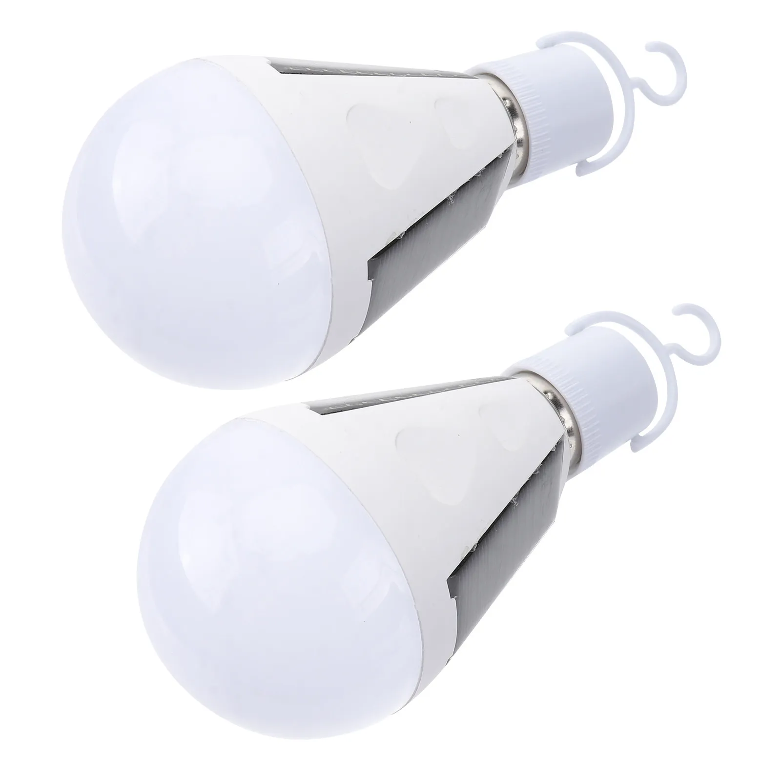 2Pcs Solar LED Emergency Lamp E27 Base with Hook for Easy Hanging 4- Outdoor Camping Home Powered