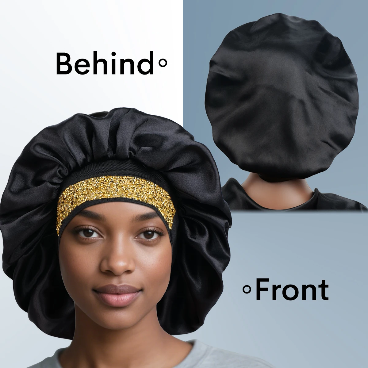 Satin Sleep Cap with Sparkling Rhinestone Headband, Elegant Sleep Hat for Women, Adjustable Size, Comfortable and Stylish