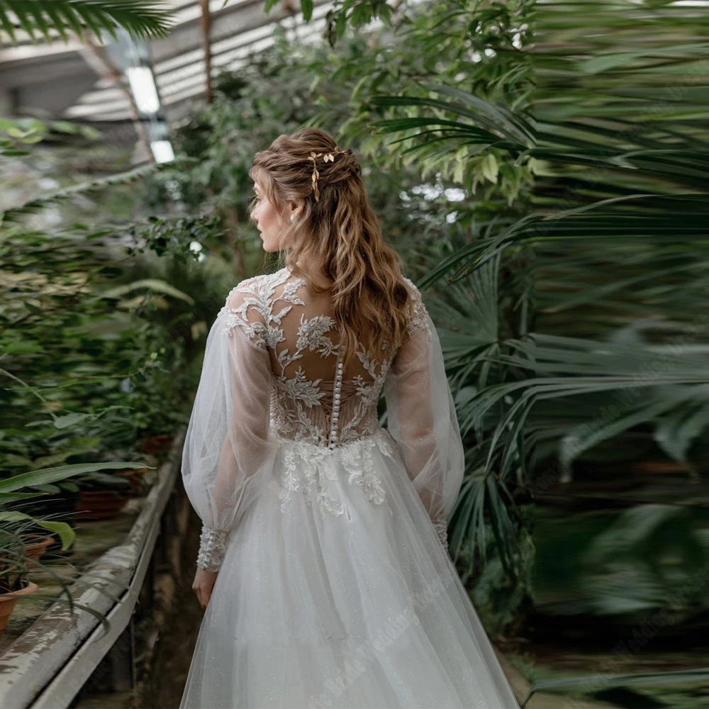 Vestidos De novia blancos elegantes para mujer, tul De ensueño, Vestidos De novia De línea a, ilusión De encaje, Vestidos De banquete De compromiso, 2024