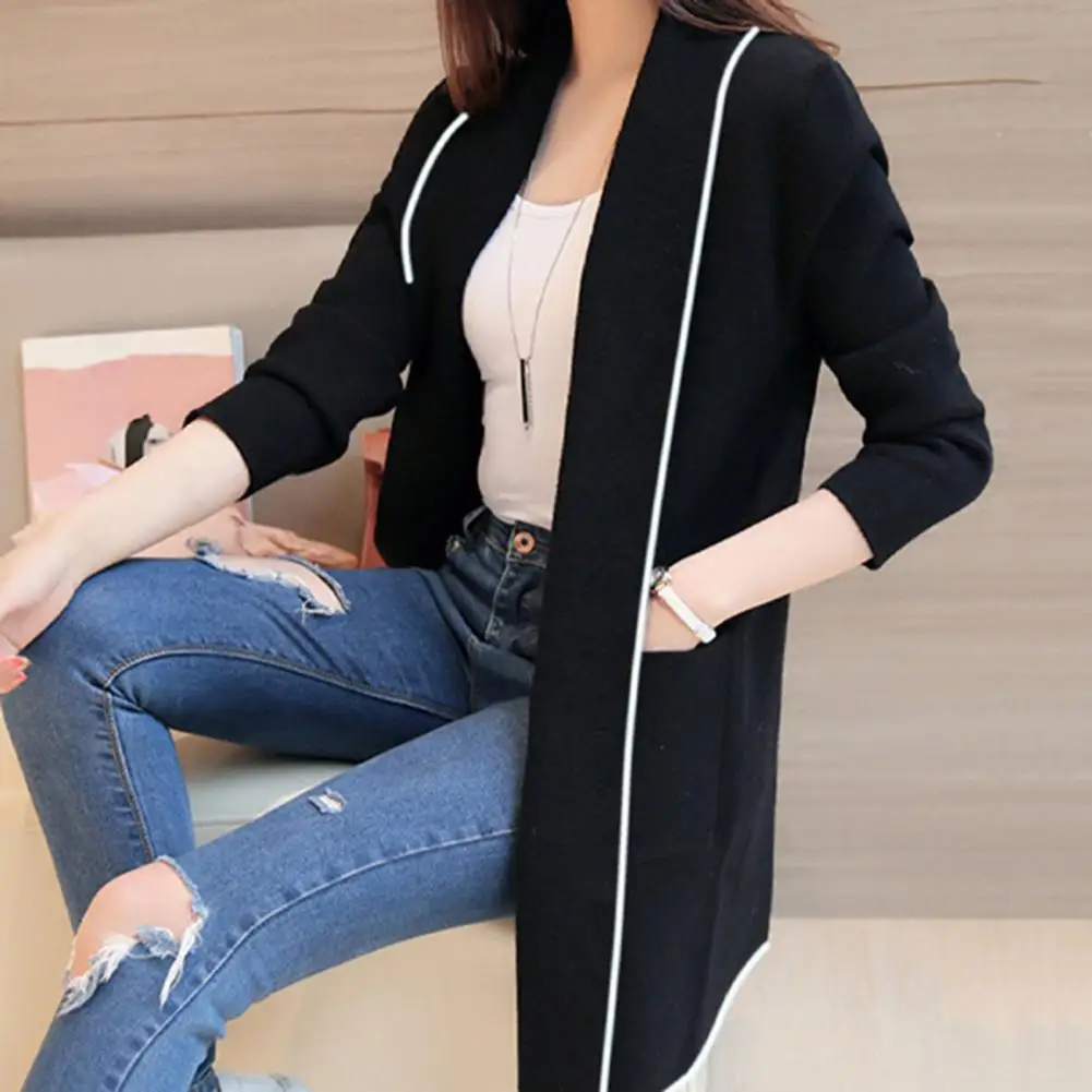 Winter Women Coat Mid Length Fleece Lapel Long Sleeves Cardigan Solid Color Casual Elegant Autumn Coat Female Clothing