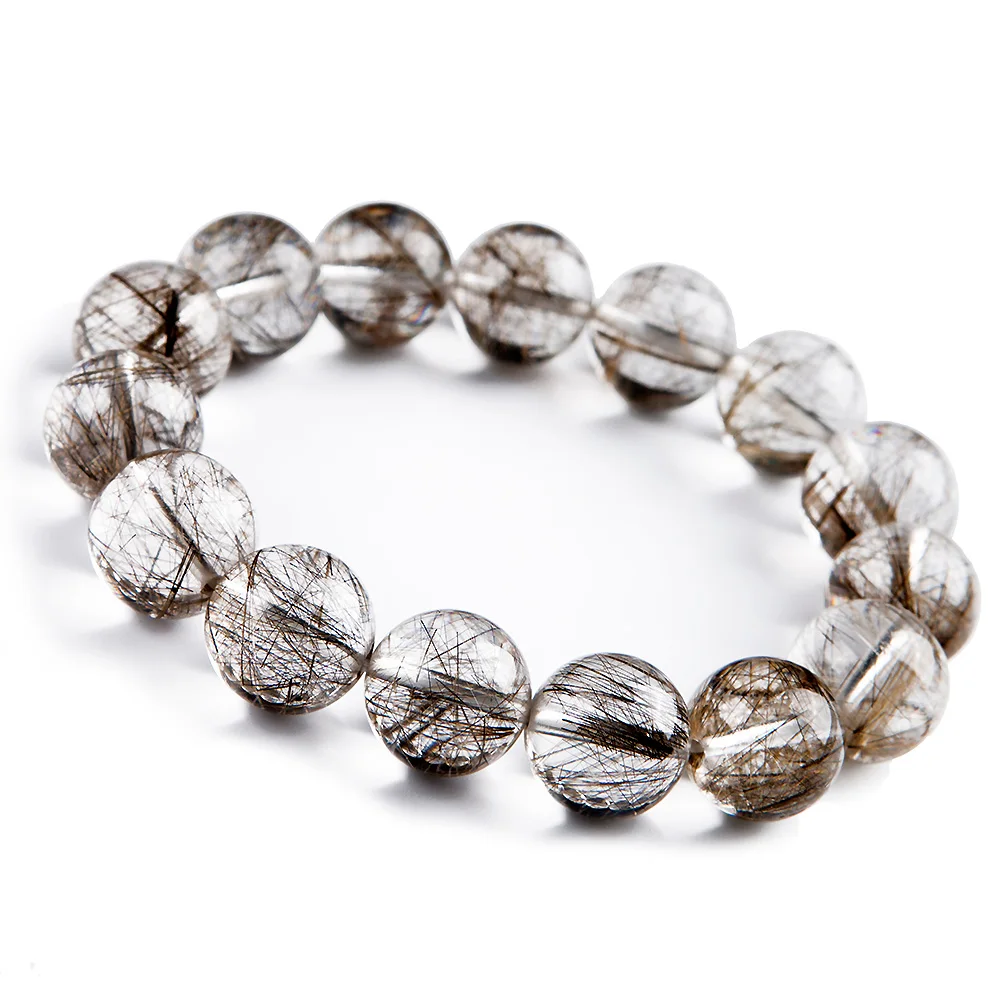 

Natural Silver Rutilated Quartz Round Beads Bracelet 11mm 12mm 13mm 14mm 15mm Women Men Fashion Wealthy Stone AAAAAA